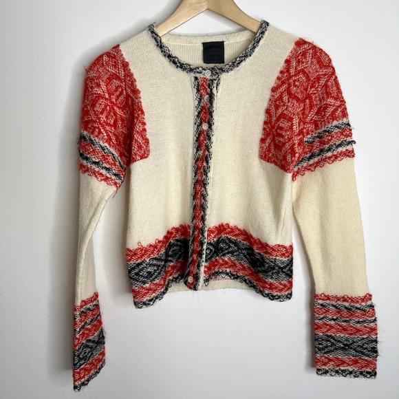 Anna Sui Sweaters - Anna Sui James Coviello Foranna White with Red and Black Details Sweater